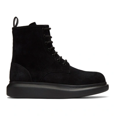 Alexander Mcqueen Hybrid Exaggerated-sole Suede Boots In Black