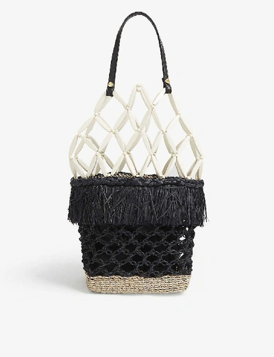 Aranaz Lambat Raffia Bucket Bag In Black