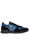 VALENTINO GARAVANI BLUE GARAVANI ROCKRUNNER CAMOUFLAGE LEATHER SNEAKERS