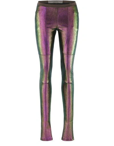 Rick Owens Iridescent Stretch Leather And Cotton-blend Leggings In Irise