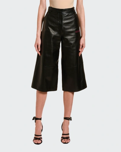 Off-white Leather Wide-leg Shorts In Black