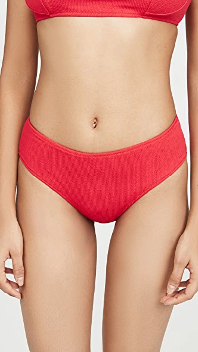 Ganni High Waist Textured Bikini Bottoms In Red