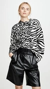 PROENZA SCHOULER WHITE LABEL ANIMAL JACQUARD CROPPED PULLOVER