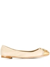 Tory Burch Minnie Metallic Cap-toe Ballet Flat In Beige