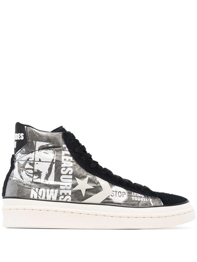 Converse X Pleasures Pro Leather High Top Sneakers In Black