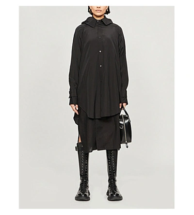 Yohji Yamamoto Hooded Rayon And Cotton-blend Coat In Black