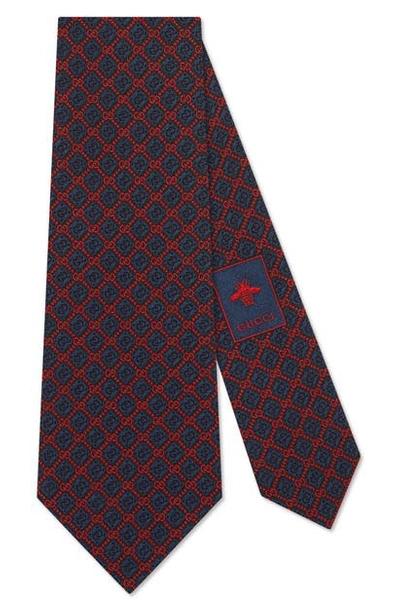 Gucci Spiral Gg Silk Tie In Navy/ Red