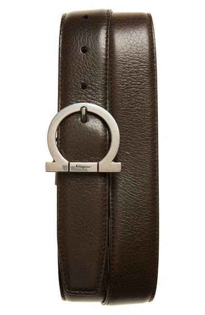 Ferragamo Reversible Leather Belt In Carob/ Nero