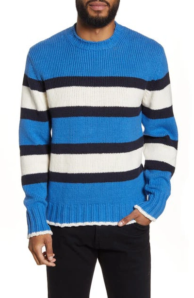 Officine Generale Slim Fit Stripe Crewneck Sweater In Blue