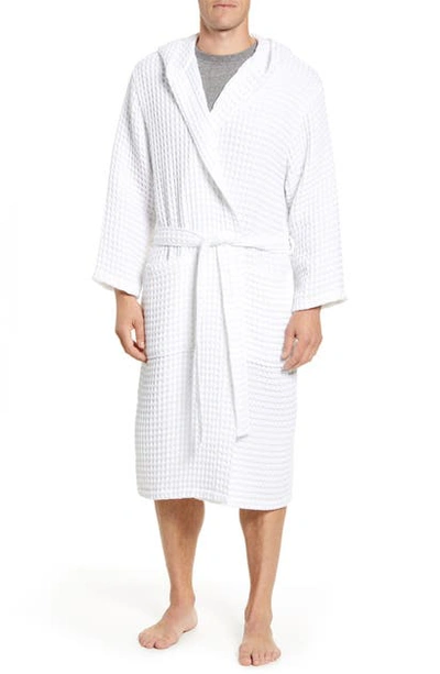 Daniel Buchler Hooded Waffle Knit Cotton Robe In White