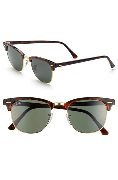 Ray Ban Classic Clubmaster 51mm Sunglasses In Dark Tortoise/ Green