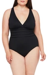 La Blanca Island Goddess Multistrap Cross Back One Piece Swimsuit In Black