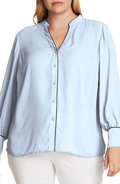 Vince Camuto Plus Size Contrast-trim Button-up Blouse In Crystal Waters