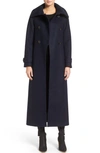 Mackage Elodie Double Breasted Military Maxi Coat In Navy