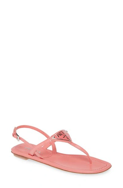 Prada Patent Leather Logo Sandals In Pink