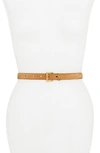 Saint Laurent Ysl Logo Skinny Suede Belt In Cinnamon