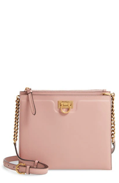 Ferragamo Small Gancio Square Leather Crossbody Bag In Antique Rose