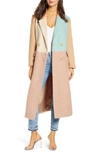 English Factory Colorblock Mixed Media Coat In Multi
