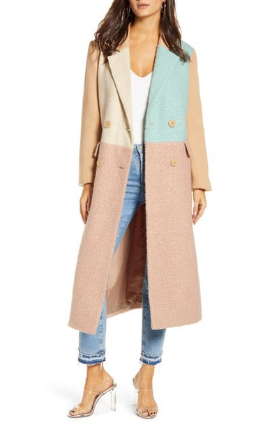 English Factory Colorblock Mixed Media Coat In Multi