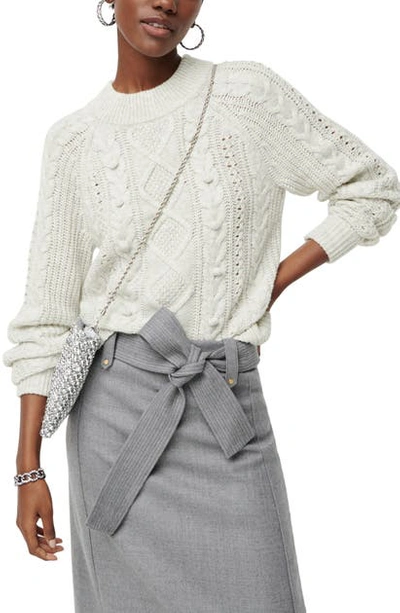 Jcrew Azra Cable Knit Pullover In Heather Pebble