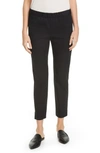 Eileen Fisher Organic Cotton Stretch Twill Side Slit Ankle Pants In Black