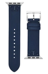 Tory Burch Mcgraw Leather Apple Watch Band In Black, 38-41mm In Navy