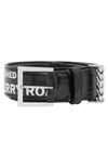 BURBERRY CHAIN DETAIL HORSEFERRY PRINT COATED CANVAS BELT,8023474