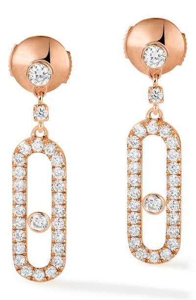 Messika Move Uno Pave Diamond Drop Earrings In Rose Gold/ Diamond