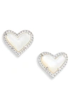 Kendra Scott Ari Heart Stud Earrings In Silver/ivory