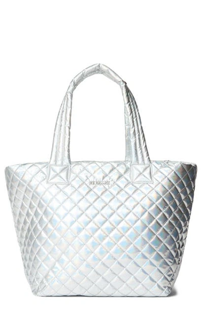 Mz Wallace Medium Metro Quilted Nylon Tote In Silver