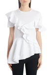 Alexander Mcqueen Ruffled Cotton-jersey And Poplin T-shirt In White