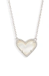 Kendra Scott Ari Heart Pendant Necklace In Rhodium/ Ivory Mop