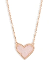Kendra Scott Ari Heart Pendant Necklace In Rose Gold/ Pink Drusy