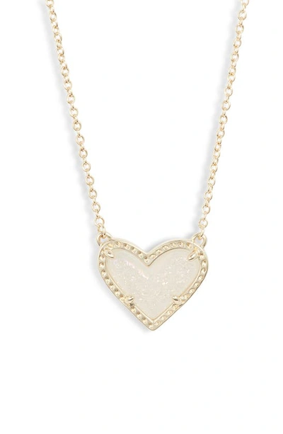 Kendra Scott Women's Ari Heart Short Pendant Necklace In Gold Iridescent Drusy In Dichroic Glass