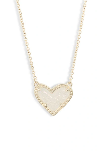 Kendra Scott Women's Ari Heart Short Pendant Necklace In Gold Iridescent Drusy In Gold/iridescent Drusy