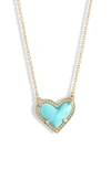 Kendra Scott Ari Heart Short Pendant Necklace, 15 In Gold/ Turquoise Magnesite
