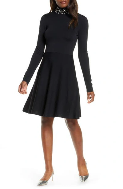 Eliza J Long Sleeve Fit & Flare Sweater Dress In Black
