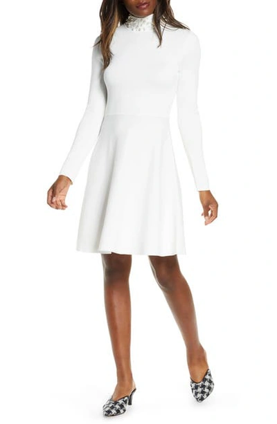 Eliza J Long Sleeve Fit & Flare Sweater Dress In Ivory