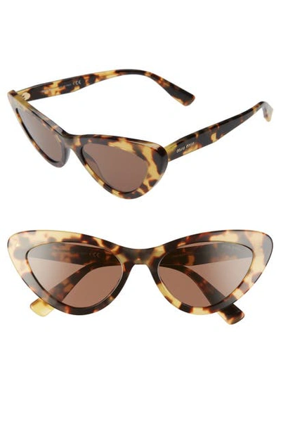 Miu Miu Tortoiseshell Cat-eye Frame Sunglasses In Light Havana/ Brown Solid