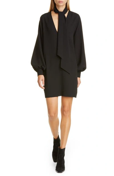 heavy crepe mini dress ganni Ganni Long Sleeve Heavy Crepe Minidress In Black