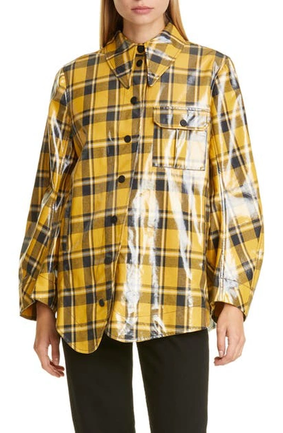 Ganni Oversized Coated Check Twill Shirt In Multi
