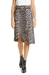 GANNI LEOPARD PRINT ASYMMETRICAL DENIM WRAP SKIRT,F4194