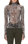 Afrm Zadie Semi Sheer Turtleneck In Noir Animal