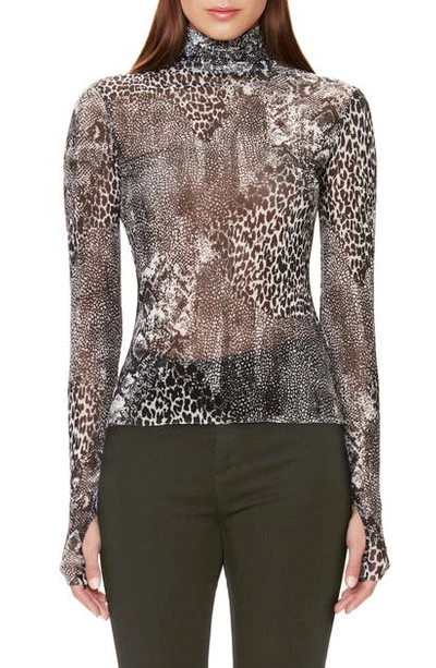 Afrm Zadie Semi Sheer Turtleneck In Noir Animal