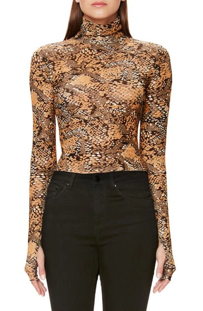 Afrm Jordan Leopard Print Long Sleeve Crop Top In Golden Snake