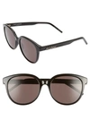 Saint Laurent Women's Square Sunglasses, 55mm In Shiny Black/ Black