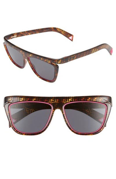 Fendi 55mm Flat Top Sunglasses In Black/ Greyblue