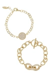 Ettika Mixed Crystal Disc Link Chain Women's Bracelet Set In Gold