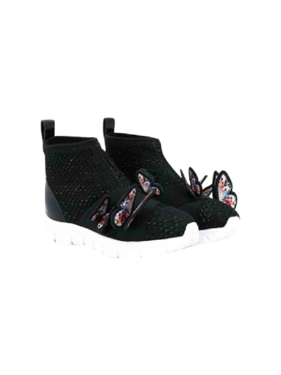 Sophia Webster Maisy Lurex Knit Mid-top Sneakers W/ 3d Butterfly Details, Baby/toddler/kids In Nera