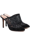 ALAÏA LASER-CUT MESH AND SUEDE MULES,P00433409